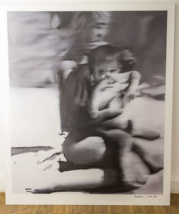 Frau mit Kind von Gerhard Richter, seltener handsignierter, datierter großer Schwarzweissdruck-7